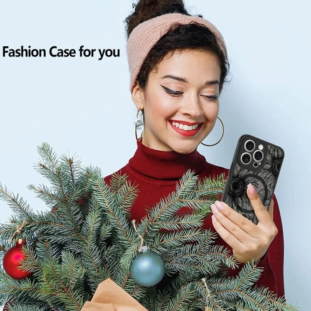 🆕iPhone 15 Pro Max Case Matte Flowers Design Compatible with MagSafe Wireless